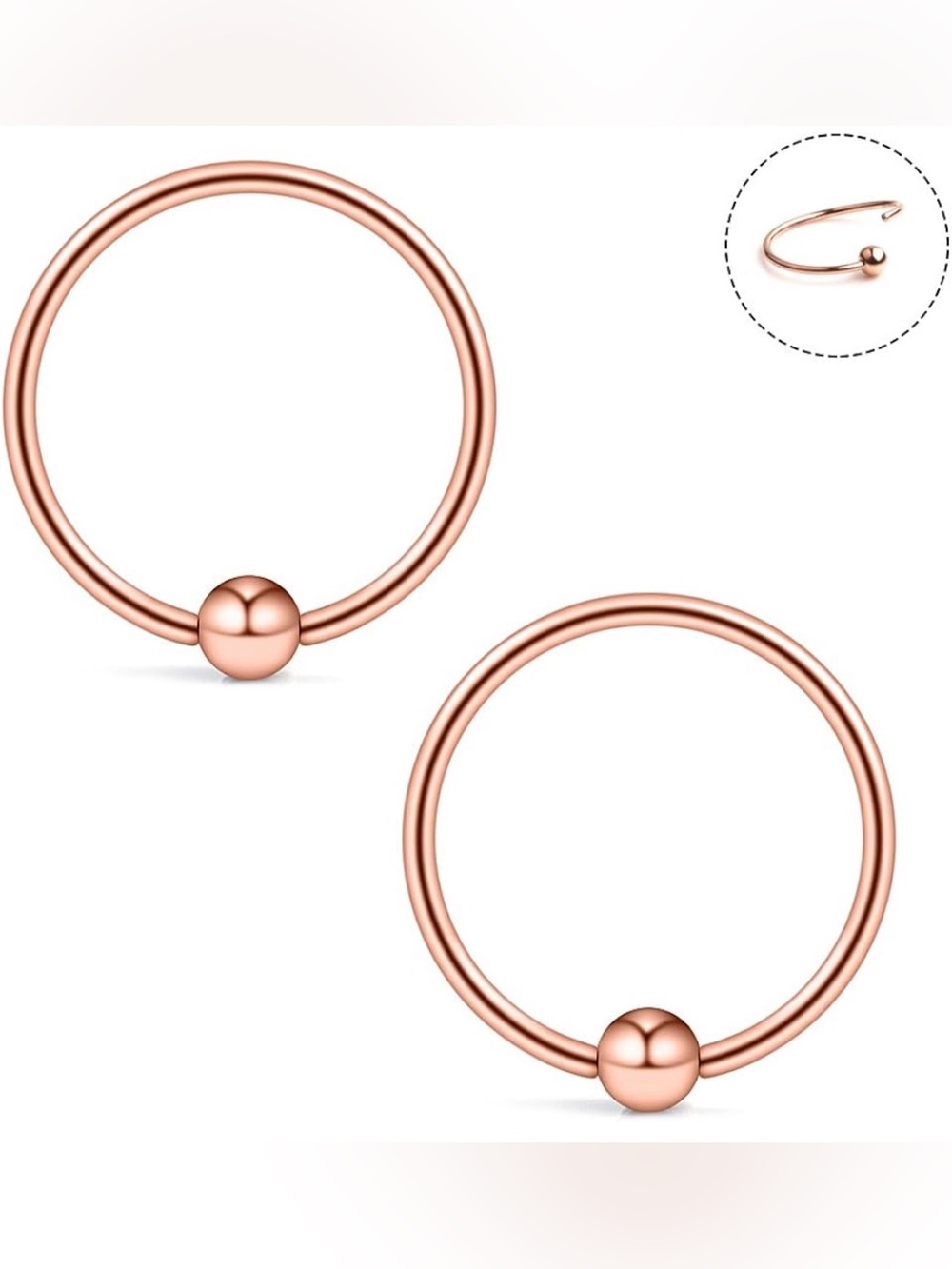 Sleeper Rose Gold Titanium Nose Rings | Captive Bead | Pair 32 Gauge